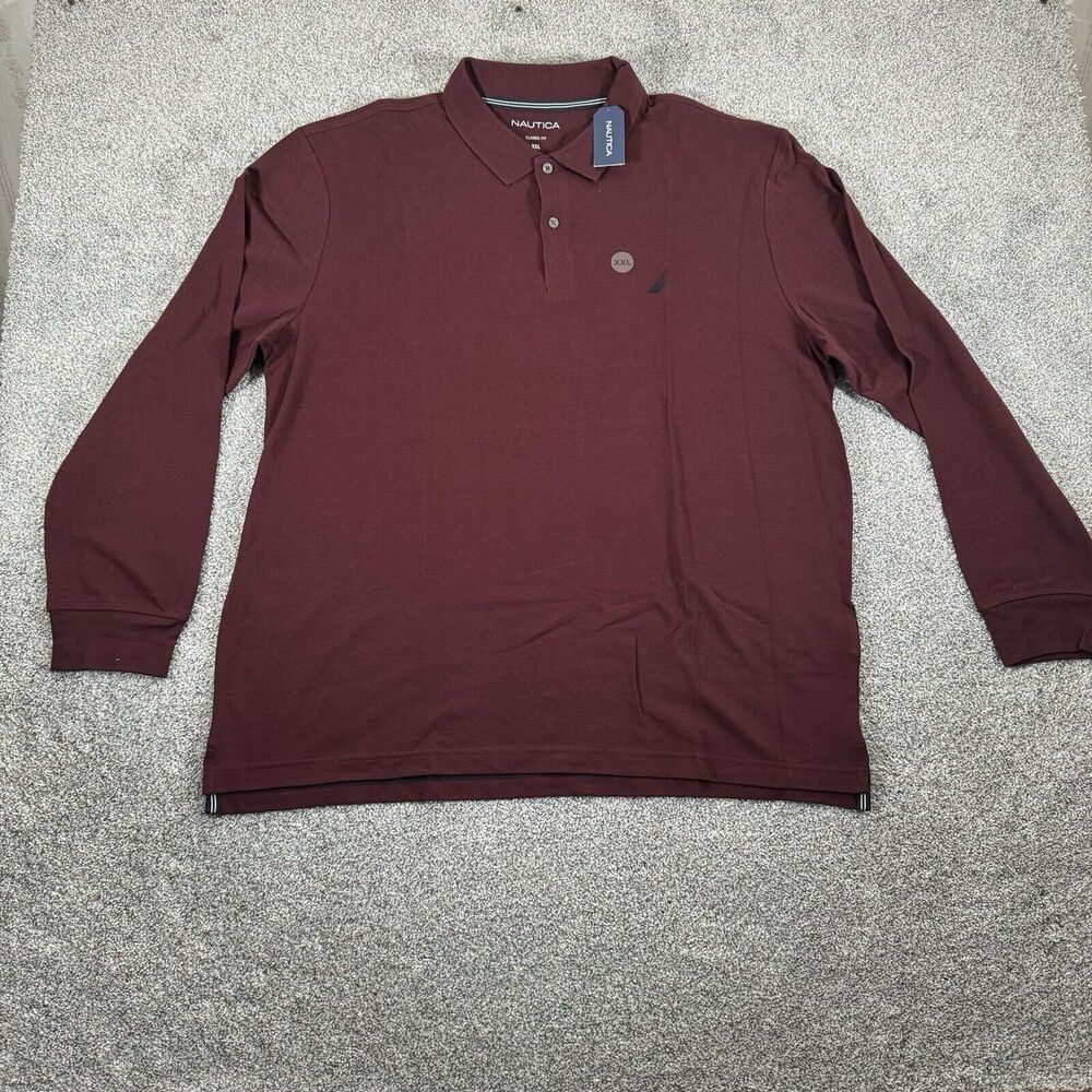 Nautica Classic Fit Long Sleeve Polo Shirt Mens‎ Size XXL Academia Preppy WIne